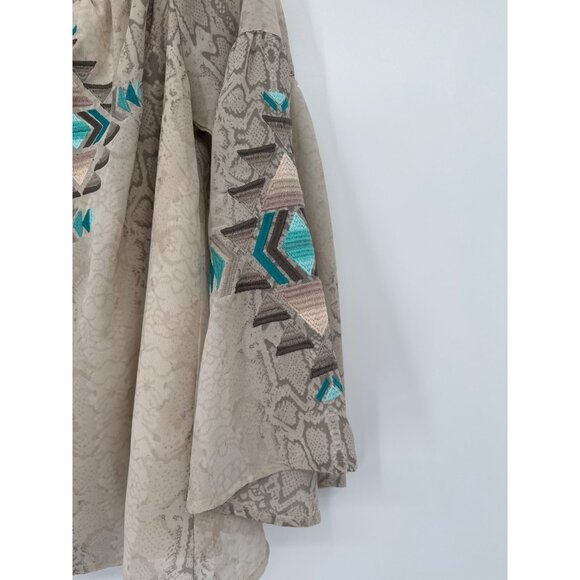 Judith March Snake Print Off Shoulder Blouse Embroidered Tribal  Size large - Picture 3 of 5